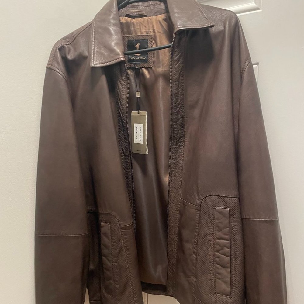 Mens Brown Leather Jacket Size M New With Tags!